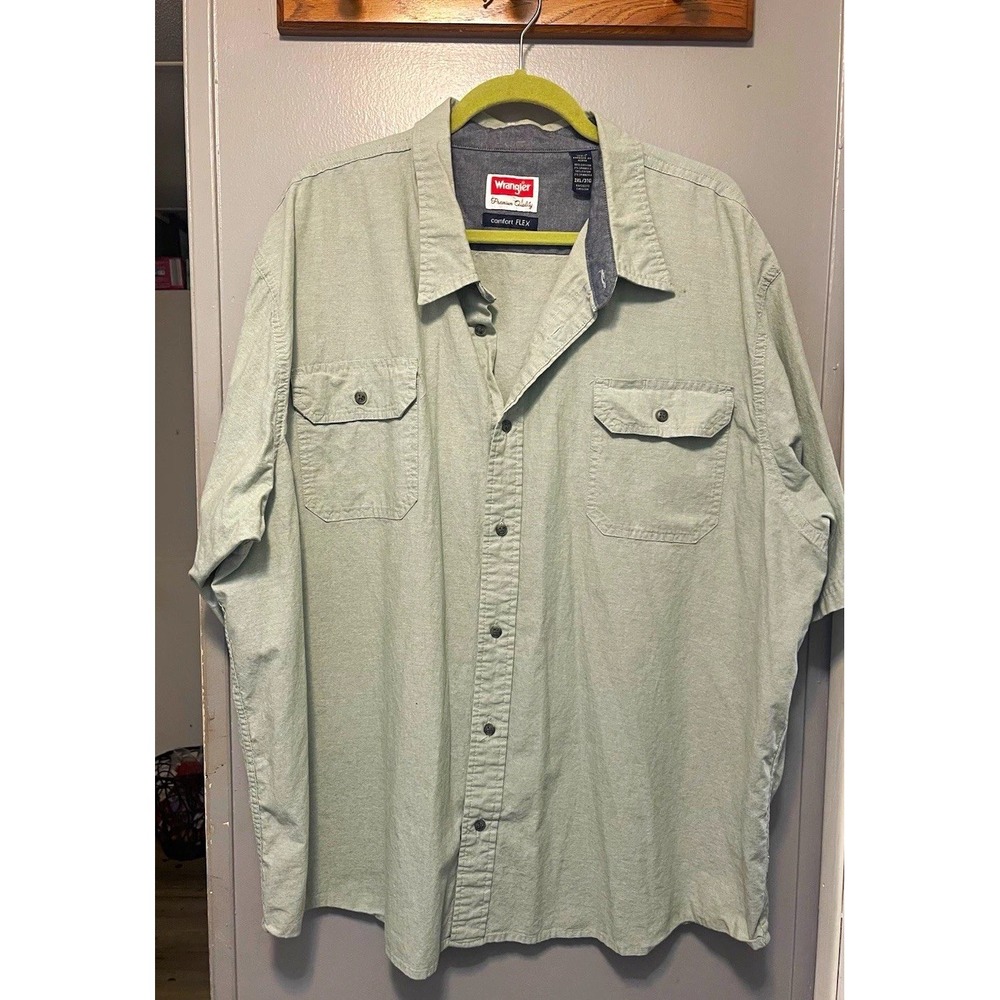 Wrangler Comfort Flex Green Solid Pocket Button Up Shirt Men's 3XL Big & Tall